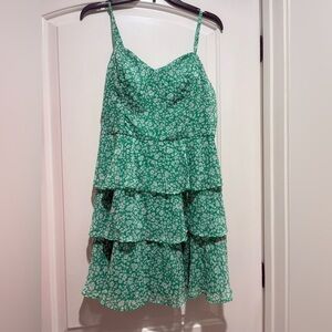 BCX Green Floral Tiered Mini Dress